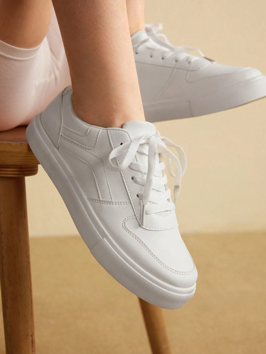 CUCCOO EASI Giày thể thao thường ngày đơn giản màu trơn cho nữ Giày thể thao thường ngày Giày thường ngày Đồ dùng học tập Giày thể thao mùa thu trở lại trường - trắng - Xem 1