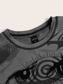 ROMWE Goth 大码眼睛印花短款 T 恤，学校 - 灰色 - 查看 4