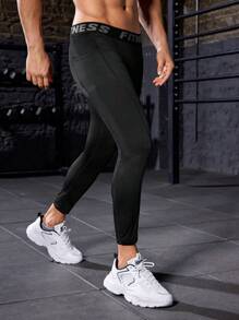 Mallas deportivas apretadas de color liso para uso diario para hombres - Negro - Ver 1