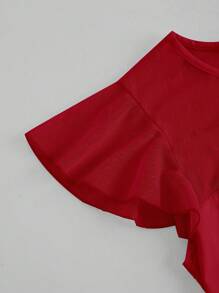 Vintamour Camiseta de manga acampanada con cuello redondo, panel de malla y lazo, ropa de verano, atuendos sexys para salir, blusa roja