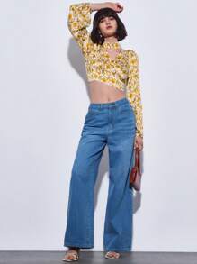 Maija 女士時尚隨機印花長袖襯衫 - 紫色 - 查看 3