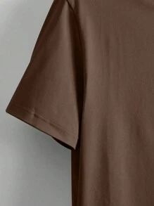 男士夏季口号印花圆领休闲通勤 T 恤 - 咖啡棕 - 查看 3