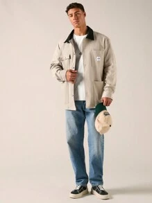 Manfinity RebelGame Men's Color Block Weave Casual Jackets With Front Button Closure And Pockets, Long Sleeves - Camel - View 6