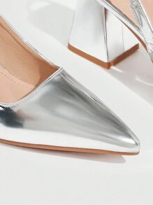 CUCCOO BIZCHIC Women's Fashionable Silver Mirror Pointed Toe Chunky High-Heeled Shoes Spring Shoes Spring Break Easter