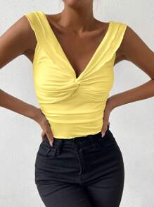 Allurite Blusa para mujeres con hombros al descubierto, sencilla y de unicolor para uso diario - Amarillo - Ver 6