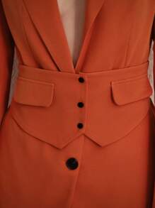 Aveloria Modichic Solid Color Buttoned Waist Belt Pocketed Slimming Long Sleeve Blazer