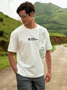 In My Nature Contrast Color Round Neck Letter Print Short Sleeve Outdoor T-Shirt, Summer - Beige - View 10