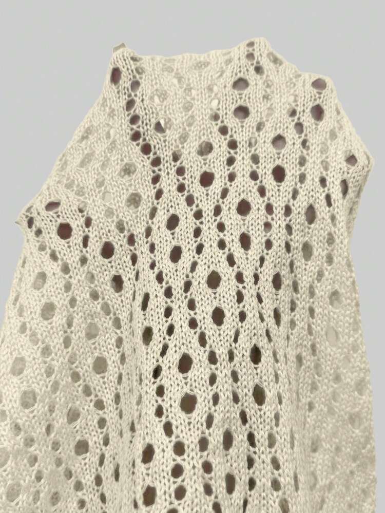 Plus Size Summer Beach Hollow Knit Split Cover-Up Dress With Halter Neck