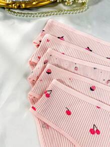 5 piezas de bragas de talla grande con estampados de cereza, fresa, corazón y durazno