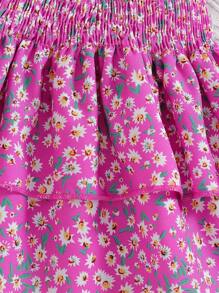 SHEIN Conjunto de vestido de estilo de vacaciones para niña joven con camisola de unicolor sin mangas y vestido corto con cintura elástica y estampado floral, verano