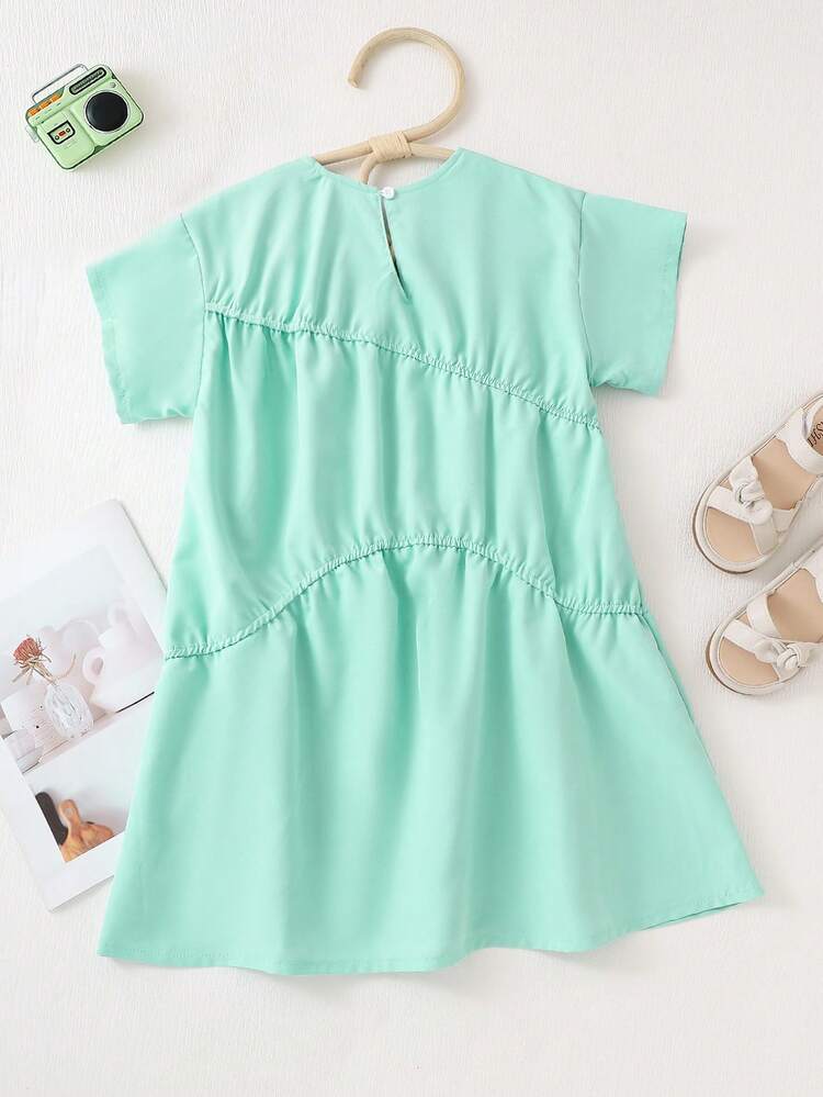 Young Girl Casual Loose Fit Asymmetrical Short Sleeve T-Shirt Dress