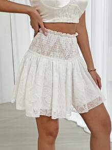 Chiquease Women's Lace Waist Cinched White Skirt For Summer - White - View 3