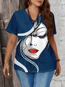 EMERY ROSE 大尺碼女士黑色短袖V領寬鬆T卹，夏季款