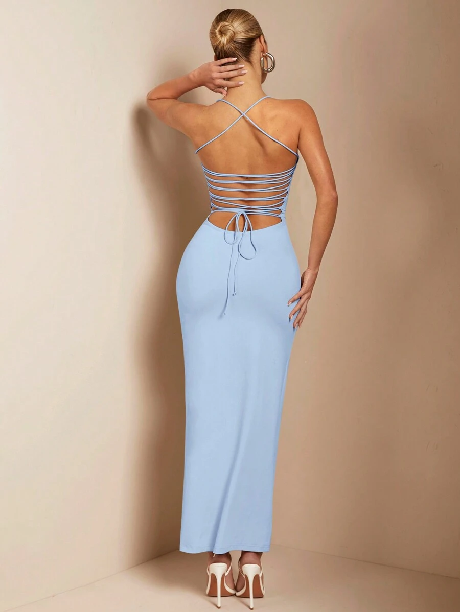 SHEIN BAE 女士長款露背背帶細節吊帶連衣裙