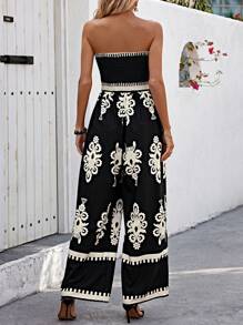 Selianne Thời gian rảnh rỗi Retro Hoa In Quây Áo liền quần - màu đen - Xem 3