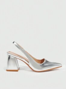 CUCCOO BIZCHIC Women's Fashionable Silver Mirror Pointed Toe Chunky High-Heeled Shoes Spring Shoes Spring Break Easter
