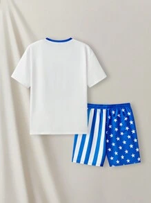 Manfinity VCAY Men's Summer Dog Print Round Neck Short Sleeve Casual T-Shirt And Drawstring Waist Shorts Set