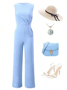 Tuta senza maniche casual per ragazze adolescenti di colore tinta unita - Blu - Visualizzare 1