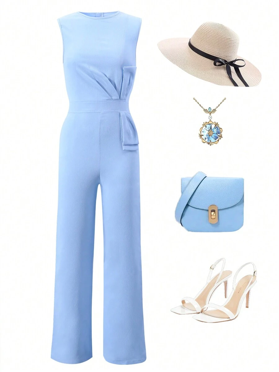 Tuta senza maniche casual per ragazze adolescenti di colore tinta unita - Blu - Visualizzare 1