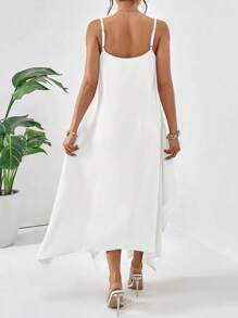 SHEIN Essnce Váy có dây đeo đơn giản màu trơn mùa hè dành cho nữ - trắng - Xem 2