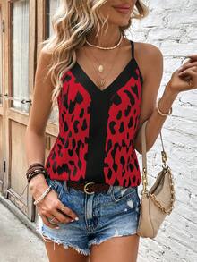 SHEIN LUNE Áo yếm in họa tiết da báo thường ngày mùa hè dành cho nữ - Đỏ - Xem 4