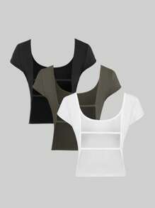 SHEIN Unity Women's Sexy Multicolor Backless T-Shirt - Multicolor - View 4