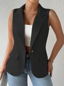 Vionelle Plus Size French Style Women's Lapel Collar Sleeveless Suit Vest Graduation,Back To School,Teacher Outfits For Women Winter Fall Autumn - Black - View 3