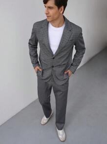 Manfinity Mode Men's Solid Color Simple Daily Suit Set