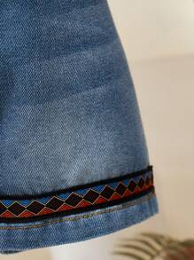 Baby Boy 2pcs/Set Spring/Summer White Shirt And Light Washed Denim Shorts Outfit For Infant Boys With Ramadan Themed Print - White - View 4