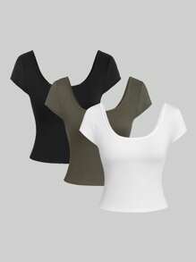 SHEIN Unity Women's Sexy Multicolor Backless T-Shirt - Multicolor - View 2