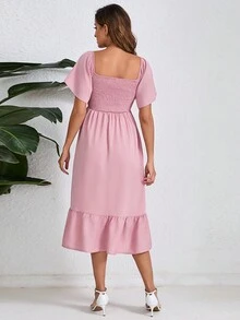 Maternity Summer Fashion Solid Color Off-Shoulder Dress - Pink - View 2