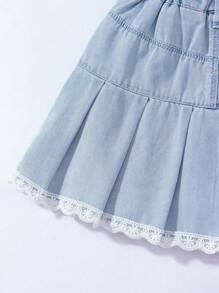 Falda de mezclilla plisada y con lazo lindo para niña joven para uso diario - Azul - Ver 4