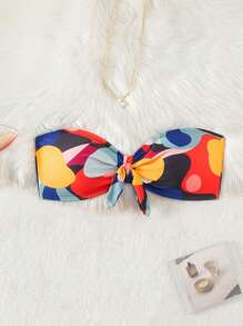 Parte superior de bikini con nudo delantero y estampado aleatorio para la playa en verano - Multicolor - Ver 5
