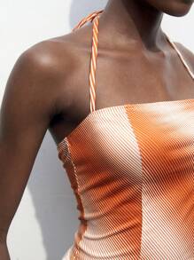 Maija Women's Fashionable Gradient Striped Halter Neck Fitted Top, Back To School Style