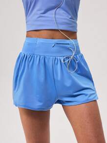SHEIN Sports 女士純色休閒日常運動短褲 - 藍色 - 查看 4