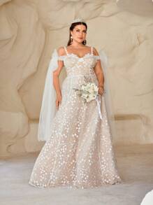 SHEIN Belle Plus Size Elegant Wedding Dress With Embroidery, Beading, Bowknot And Sequins Embellishment - White - View 7