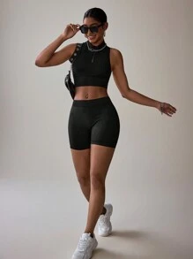 Gameset SHEIN Sport Women's Solid Color Simple Daily Wear Sleeveless Sports Bra - White - View 4