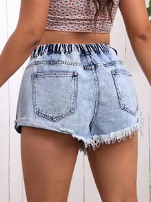Breezaya Shorts en denim décontracté et déchiré pour le vacances en grande taille avec bord frangé