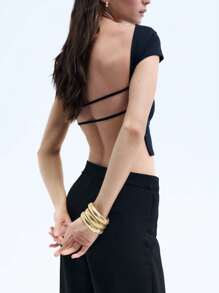 SHEIN Unity Women's Sexy Multicolor Backless T-Shirt - Multicolor - View 3