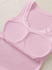 SHEIN EZwear 無鋼圈內墊實色修身女士背心，大圓領設計 - 粉色 - 查看 4