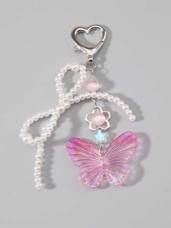 Kawaii 1pc Y2k Style Faux Pearl Bowknot Keychain, Bag Pendant, Ideal Gift For Festivals
