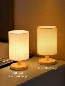 1pc Modern Nordic Linen Bedroom Lamp With Wooden Frame And Warm Led Usb Bedside Lamp, Suitable For Bedroom, Study, Etc.