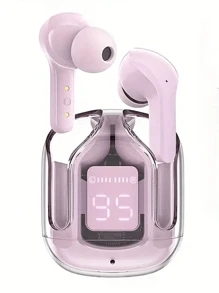 装饰新款透明触控低延迟 TWS 无线耳塞，适用于运动、办公、游戏，带 USB Type-C 充电端口，5.3 半入耳式无线运动耳机，超长电池寿命，通用兼容 TWS V5.3 全透明 T - 粉色 - 查看 1