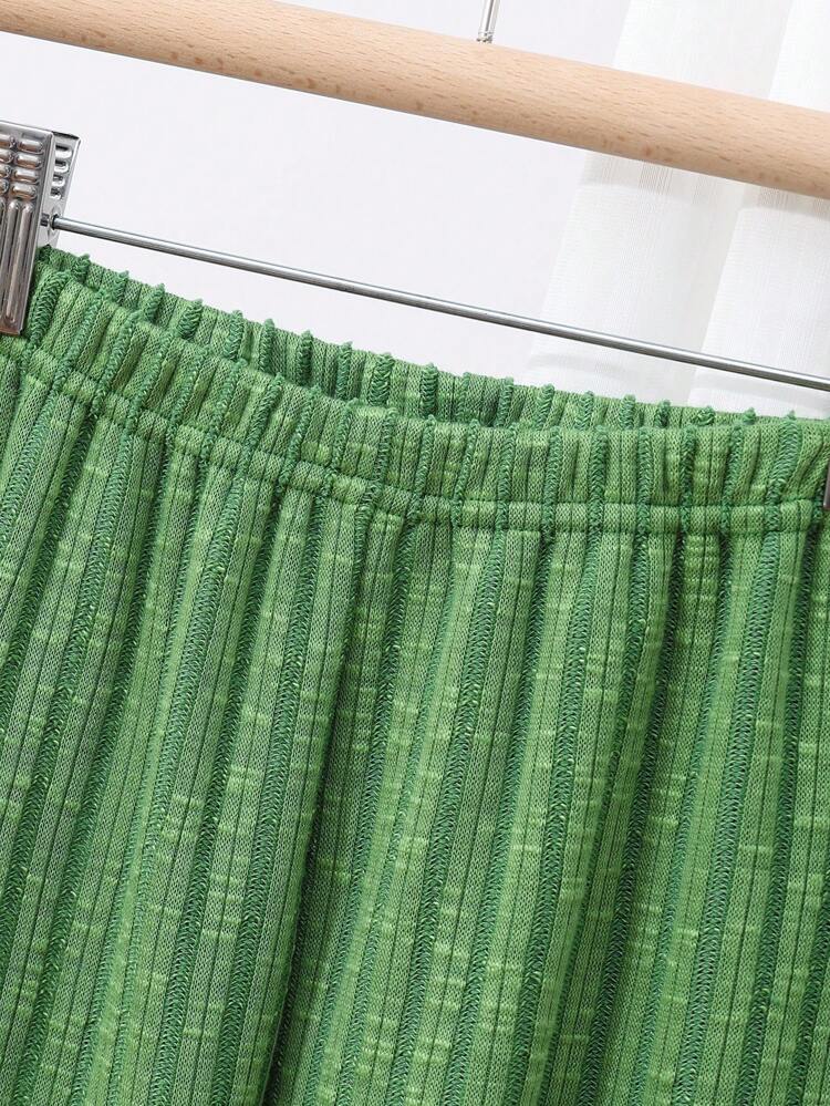 Tween Boy Green Solid Color Short Sleeve T-Shirt And Long Pants Two-Piece Homewear Set