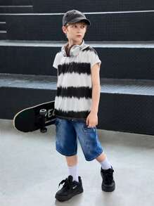 SHEIN 1件装青少年男童宽松无袖背心，清凉时尚青少年男童夏季上衣 - 白色 - 查看 4