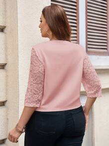 SHEIN Clasi Giacca a maniche lunghe in pizzo da donna di taglia grande con patchwork e moda