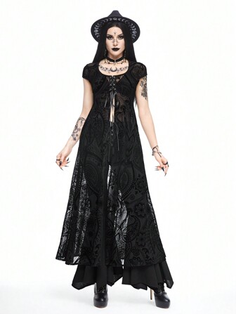 Goth Robe vintage pour femmes de style gothique floqué et embossé avec motif de lierre