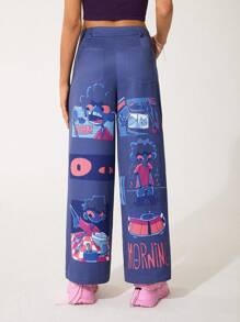 GAWX Artist 女士常规腰围街头风格图案长裤，适合女士夏季、假日、节日、西装 - 藍色 - 查看 2