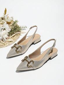 Giày sandal khóa kim loại thời trang cho nữ, giày hở lưng cổ thấp phong cách Hàn Quốc mới cho mùa xuân, mang lại cảm giác cao cấp - Vàng - Xem 1