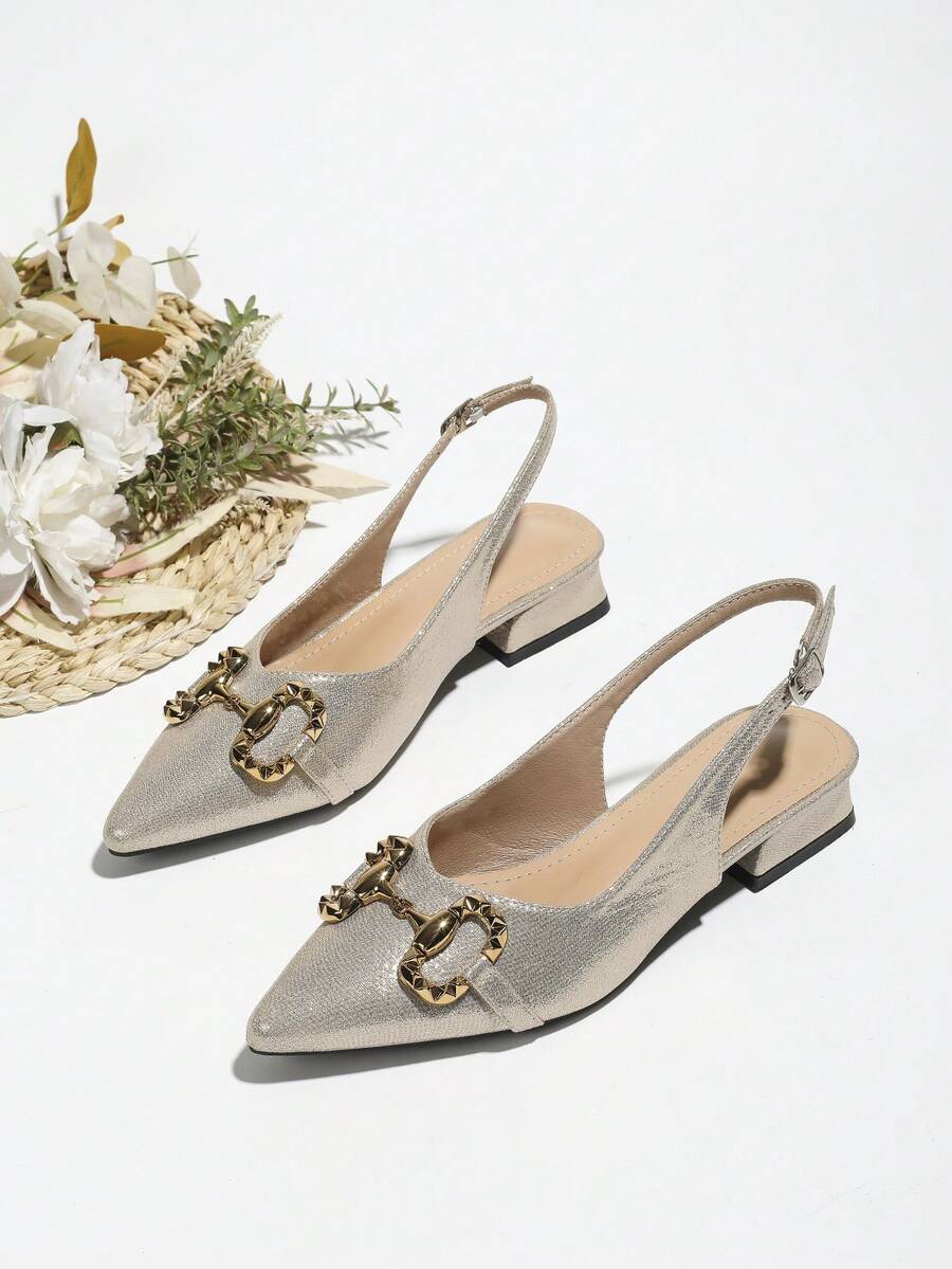 Giày sandal khóa kim loại thời trang cho nữ, giày hở lưng cổ thấp phong cách Hàn Quốc mới cho mùa xuân, mang lại cảm giác cao cấp - Vàng - Xem 1